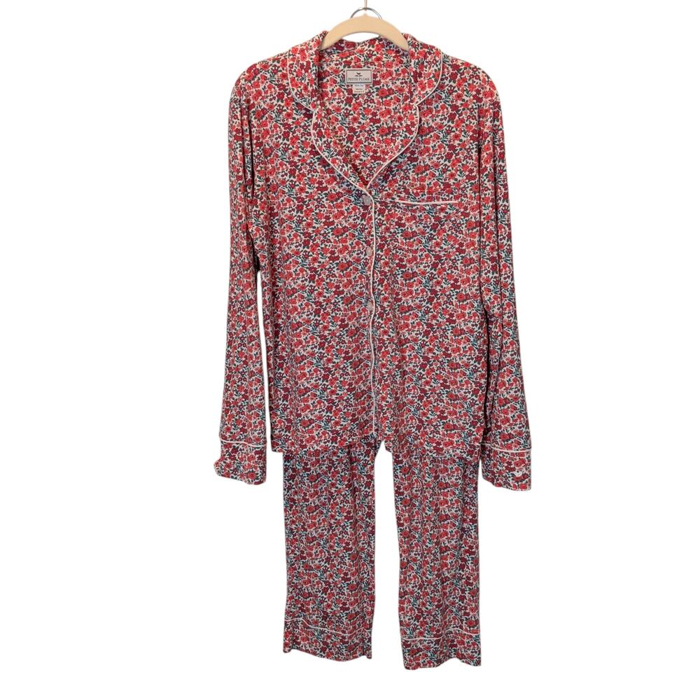 Petite Plume Women's Sz S Pink Floral Pima Cotton Pajama Set Fleurs De Bois